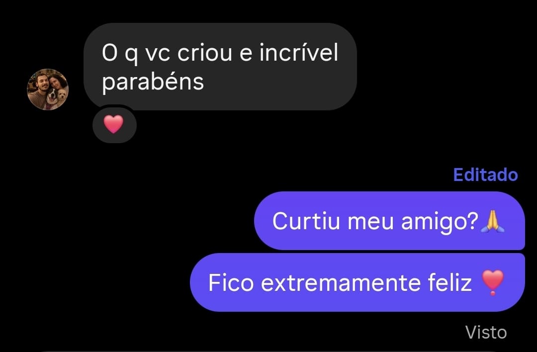 Feedback real recebido pelo Instagram: O que você criou é incrível, parabéns