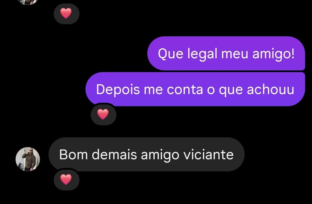 Feedback real recebido pelo Instagram: Bom demais amigo, viciante