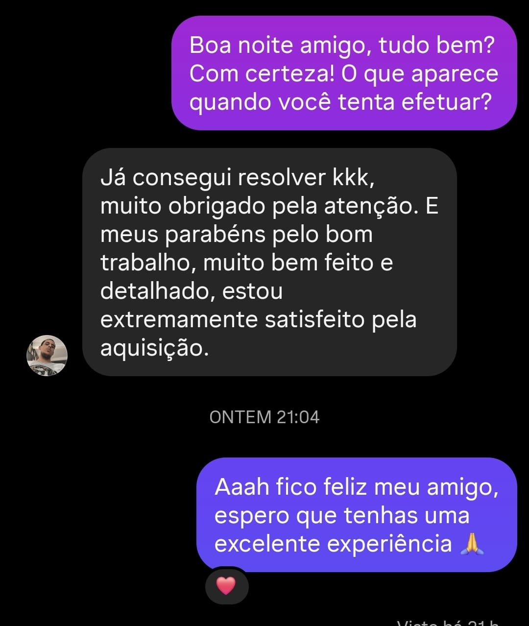Feedback real recebido pelo Instagram elogiando o trabalho detalhado e a compra